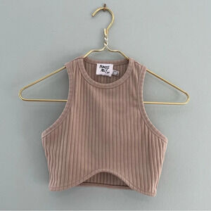Princess Polly Nude Ribbed Sleeveless Crop Top US 0